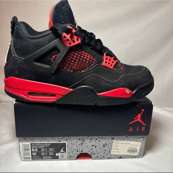 Size 8.5 - Nike Air Jordan 4 Retro Red Thunder Men's Shoes - Picture 1 of 11